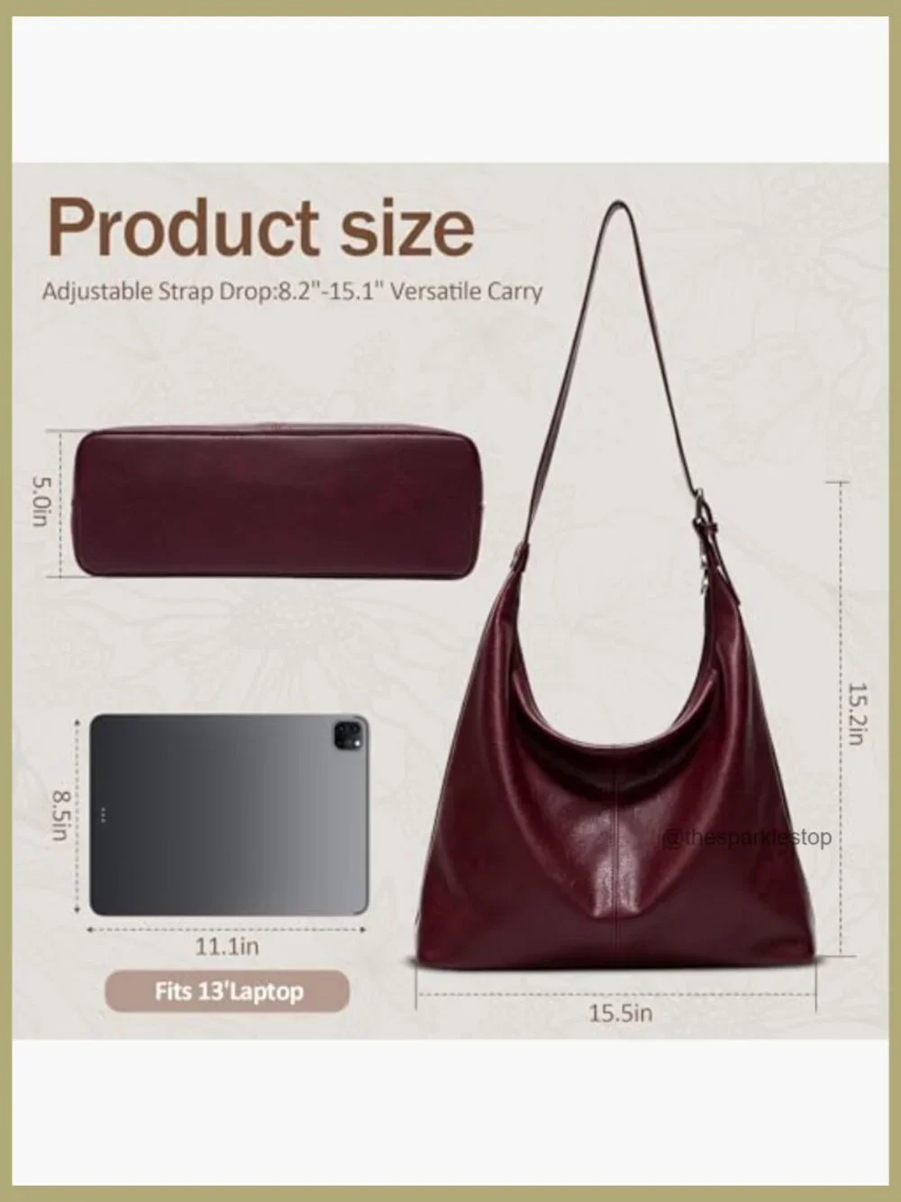Large Slouchy Hobo Bag with Adjustable Strap Vegan Leather